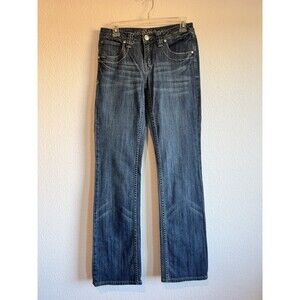 Adikted Women's Jeans Low Rise Straight Leg Dark Wash Embellished Size 6